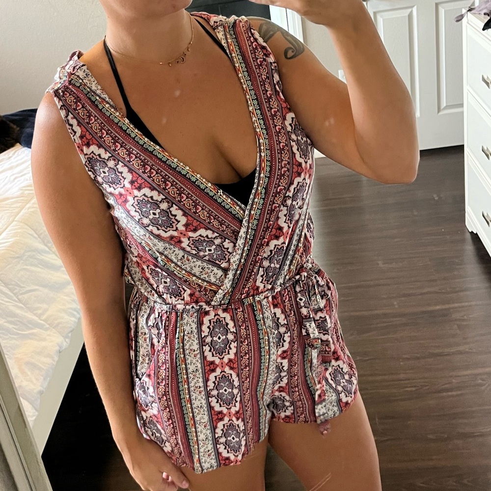 Multi-Colored Romper w/ Waist Tie